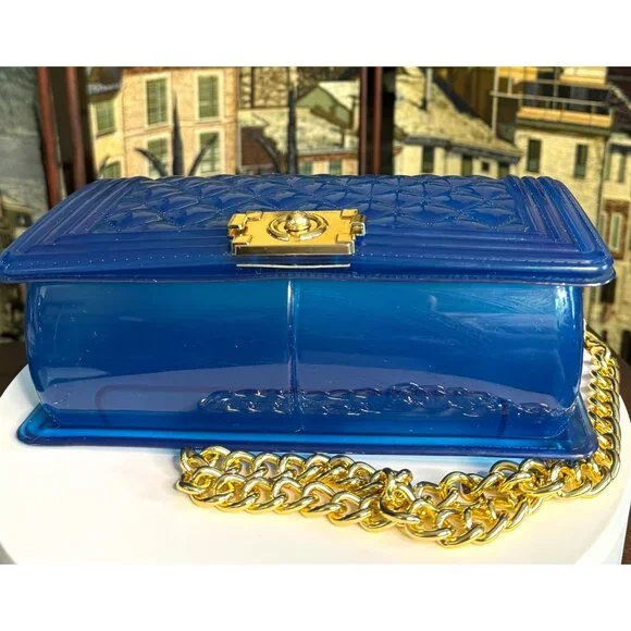 Blue Jelly Shoulder Bag With Chain Strap - Picture 12 of 13